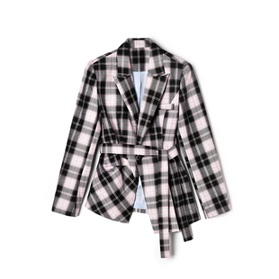 深圳南油NY0K0043撞色格纹上衣不规则外套女12.17春