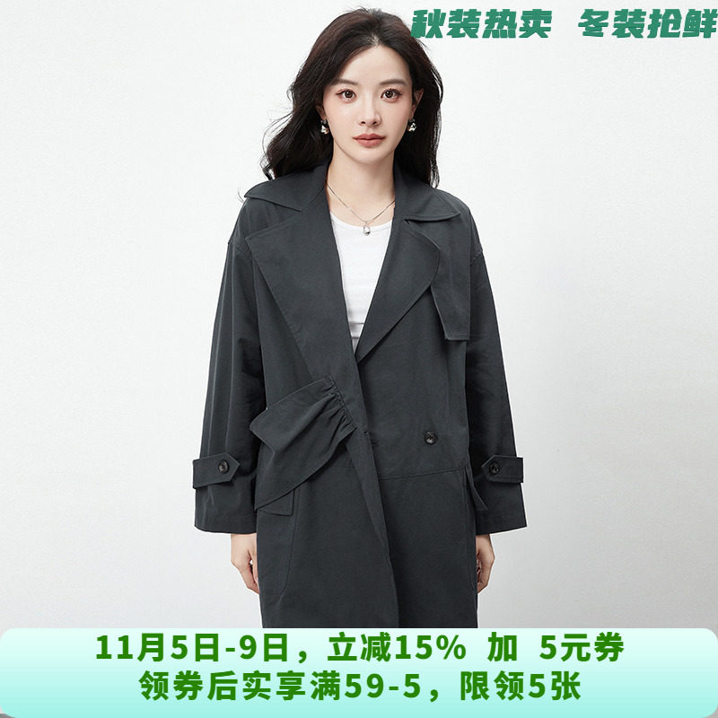 FT0J0004含天丝两粒扣长袖纯色风衣外套女8.15秋