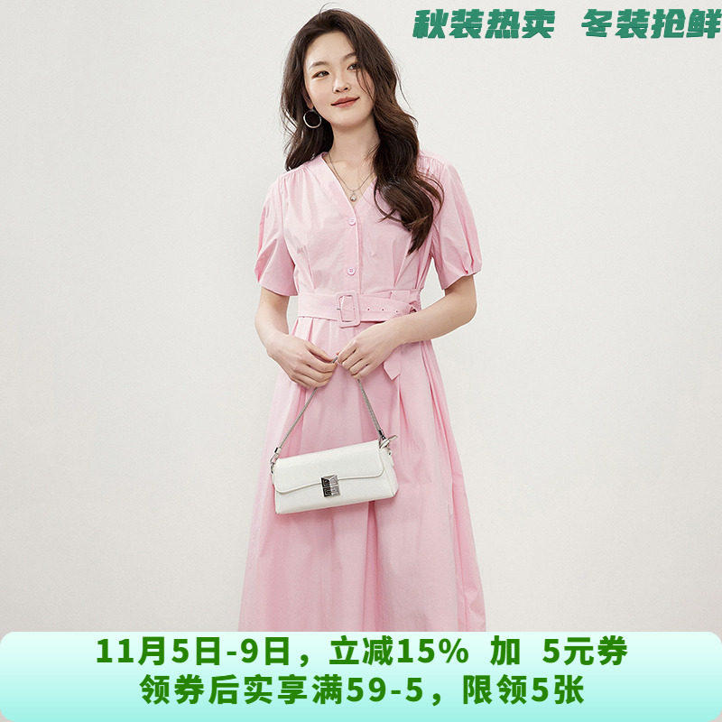 BP0A0013素雅通勤中长裙可开扣裙子连衣裙女5.15夏