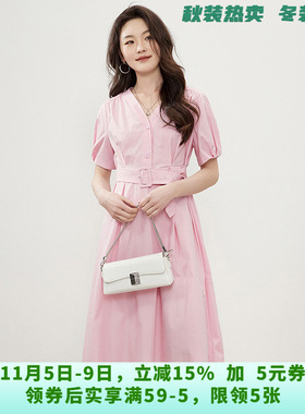 BP0A0013素雅通勤中长裙可开扣裙子连衣裙女5.15夏