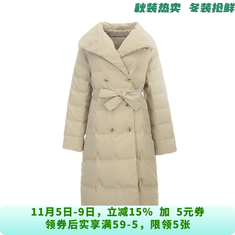 YR1B0138系腰带时尚休闲加长款白鸭绒羽绒服女11.8冬