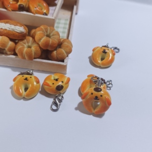 原创手作食玩微缩软陶布丁狗狗面包手机链手机绳包挂挂件礼物