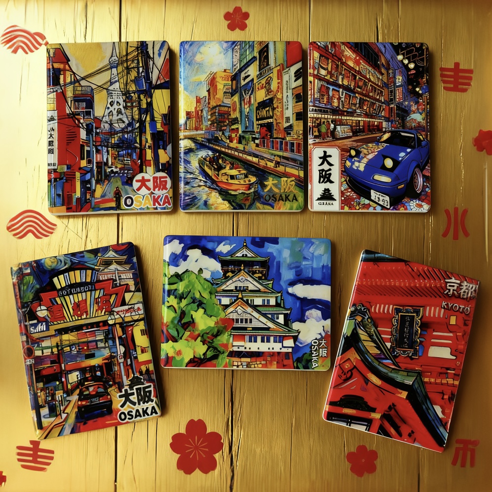 新款日本原单冰箱贴磁贴树脂微浮雕美浓烧大阪京都艺术风景创意贴