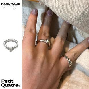 PQ手工制990通体纯银高品质彩虹月光石花瓣镶嵌戒指