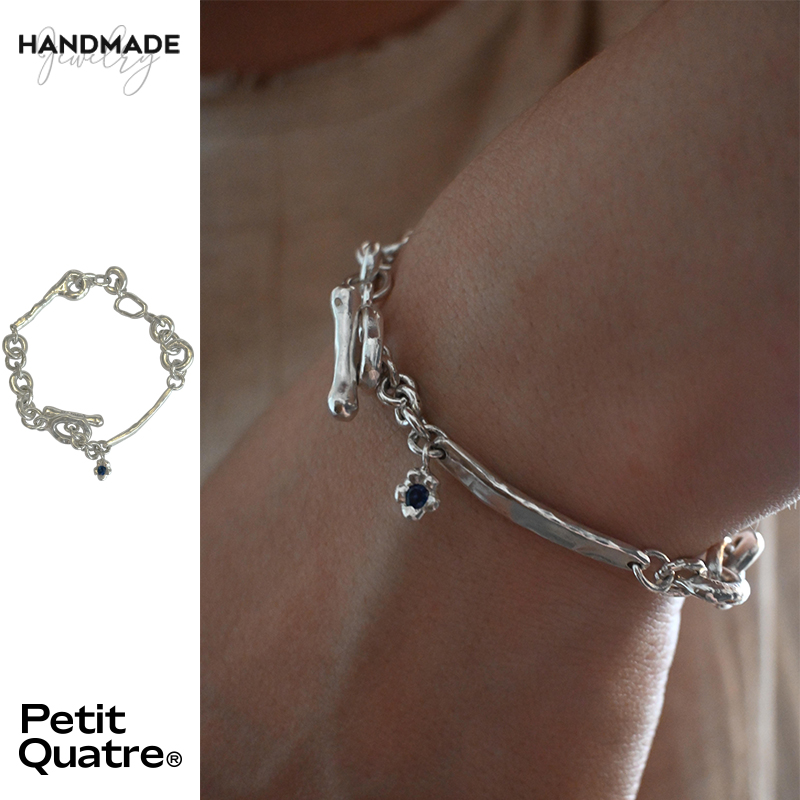 PetitQuatre原创设计纯手工制通体925银蓝宝石镶嵌小吊坠重工手链
