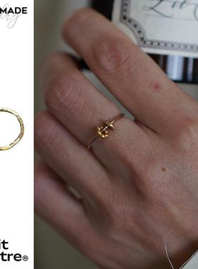 petitquatre原创手工18k黄金戒指小设计敲打不规则细圈花花甜甜圈