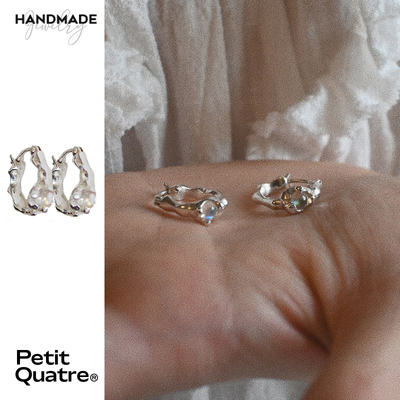 PQ手工制通体925骨头月光石耳环