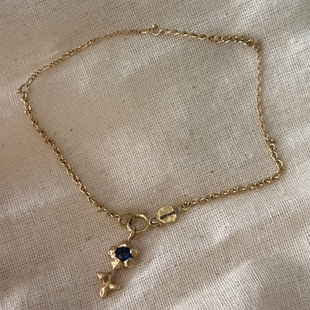 petitquatre纯手工制K金蓝宝石花花吊坠拼接链条手链高级感设计