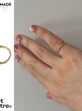 PetitQuatre手工制18k黄金小众设计不规则波浪纹理细圈戒指