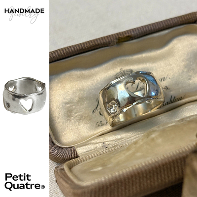 PQ手工制925银宽边镂空爱心戒指