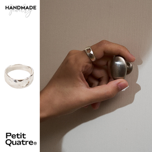 新品PetitQuatre原创设计简约百搭手工925银爱心宽边戒指尾戒