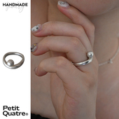 PetitQuatre原创设计手工制925银哑光圆球简约波浪戒指男女同款