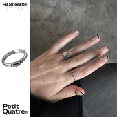 PetitQuatre原创设计纯手工基础长方形细款 925银情侣同款 戒指