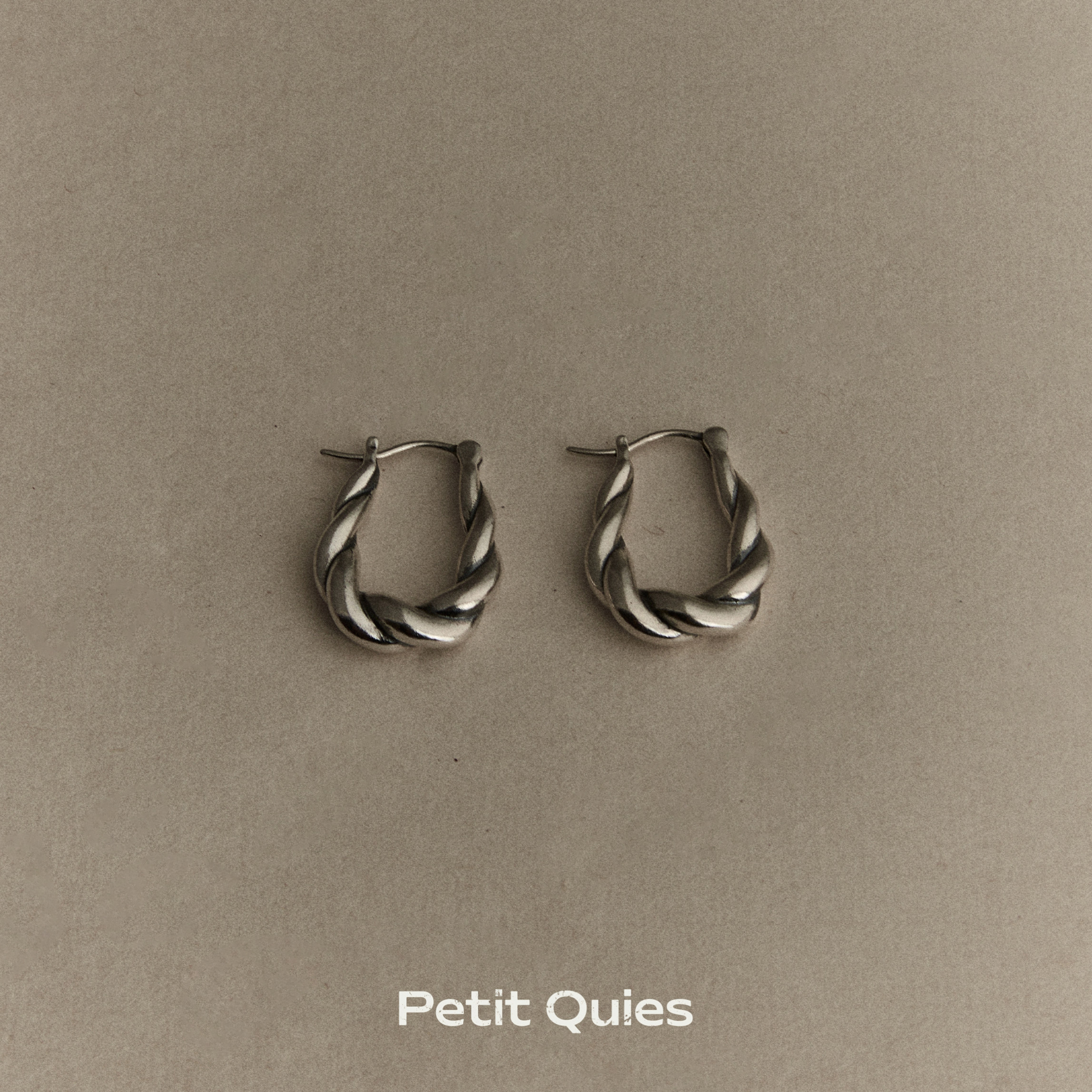 Petit Quies纯银925手工定制做旧复古经典麻花水滴耳环耳圈