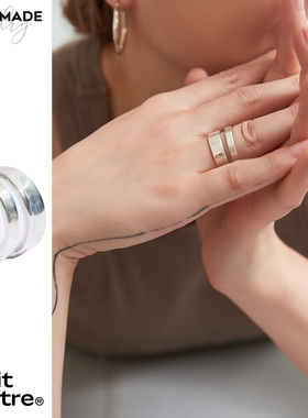 PetitQuatre原创设计双环宽边银戒指小众轻奢高级感男女情侣同款