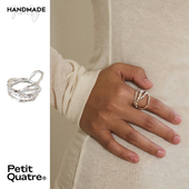 petitquatre原创设计纯手工抽象不规则小众个性 纯银925戒指