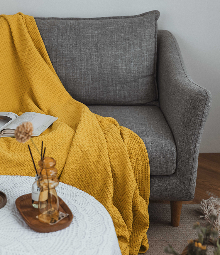 北欧ins纯棉蜂巢盖毯夏天纯色加厚双人床单办公室午睡床盖夏凉毯