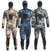 新款 分体两件套防寒保暖内里加绒浮潜水母冲浪衣 男迷彩潜水服5MM