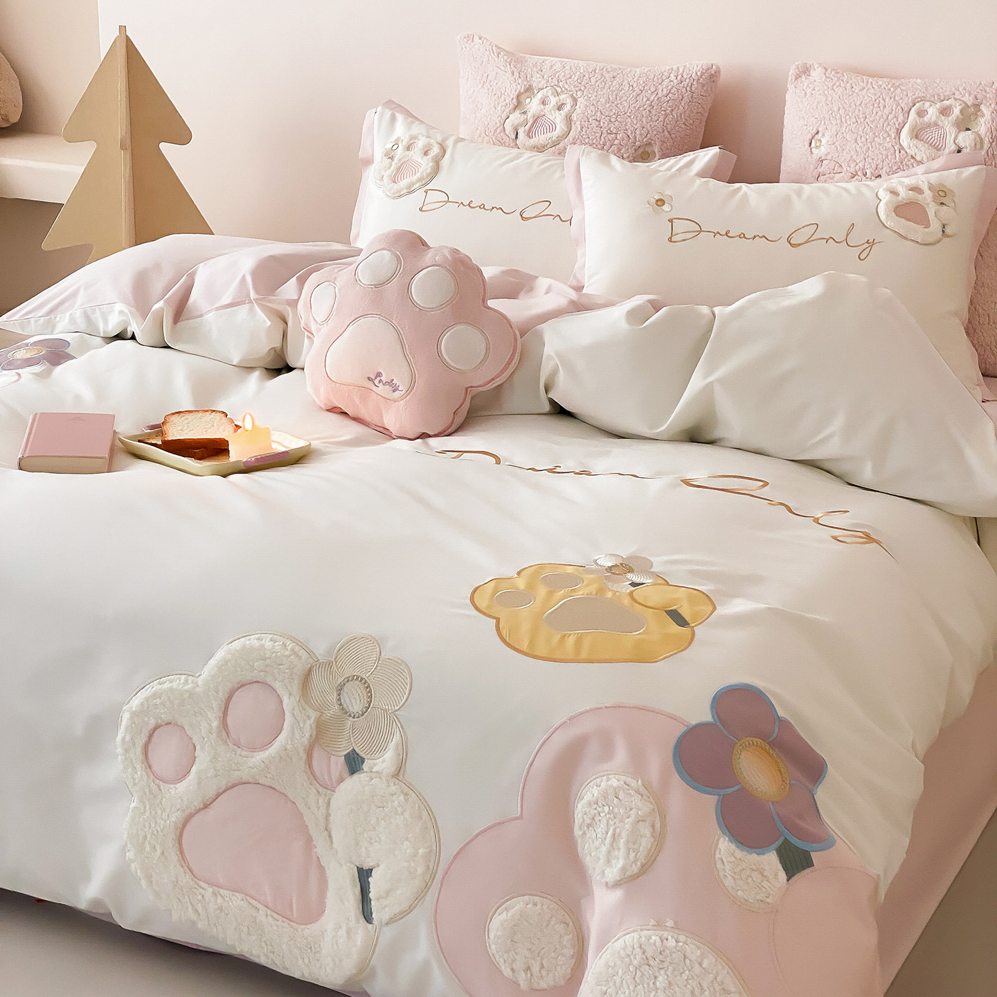 少女心100S全棉磨毛四件套可爱刺绣蕾丝花边被套床单1.8m床上用品,床上用品,床品套件/四件套/多件套,淘宝优惠券,粉丝福利购,淘宝优惠卷