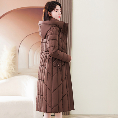 冬季新款高级感超好看羽绒棉服女中长款收腰连帽加厚棉衣棉袄外套