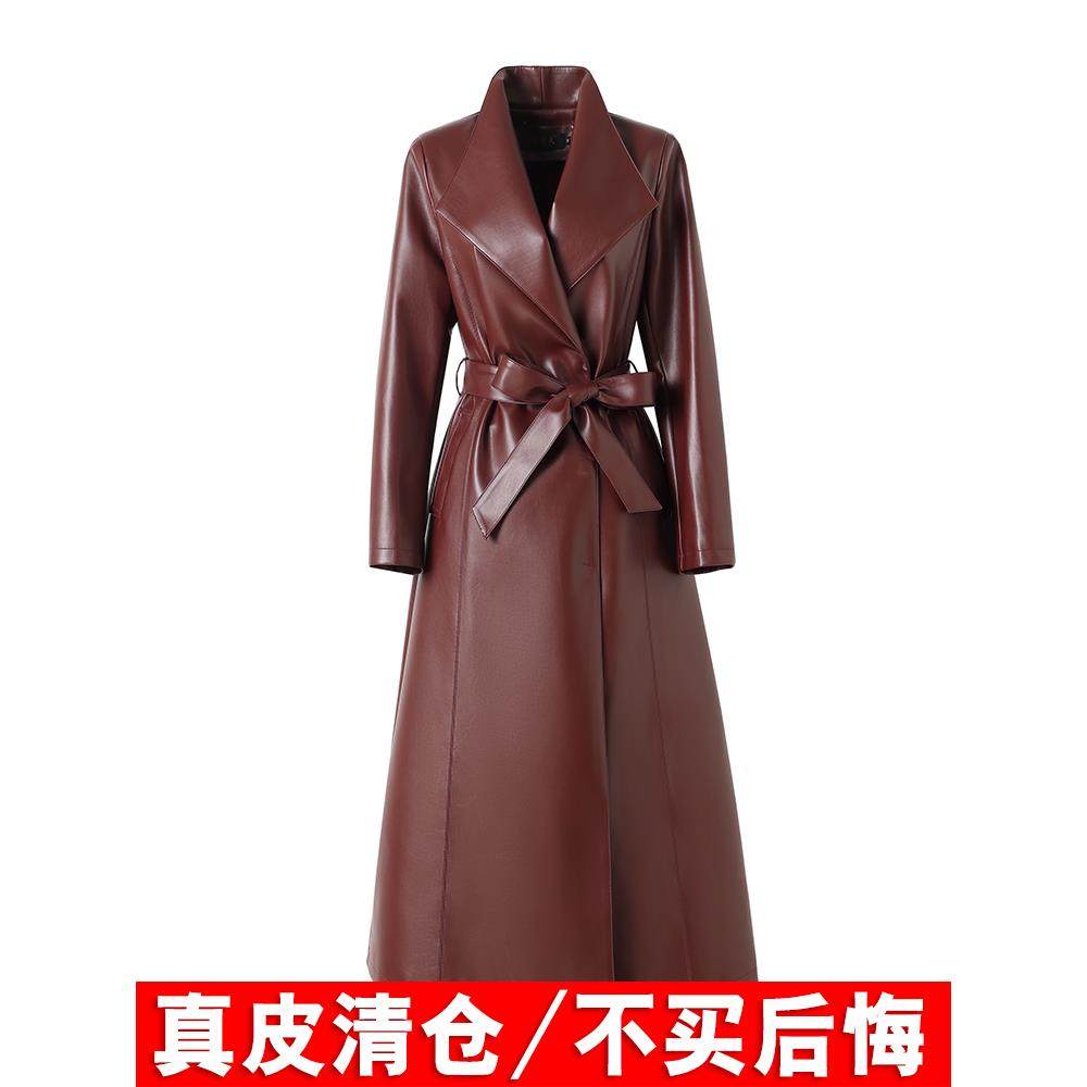 海宁真皮皮衣女中长款韩版修身2025新款春秋高级感绵羊皮风衣外套