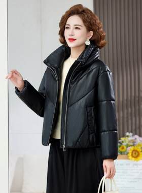 2026妈妈装灯笼袖立领羊驼绒皮衣休闲冬季皮羽绒棉服外套大码女装