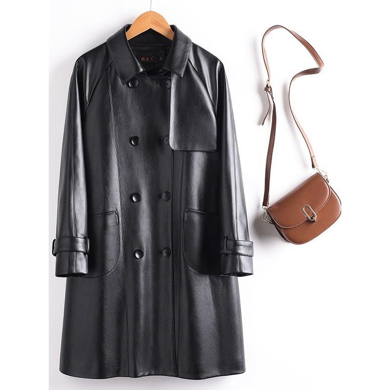 秋冬海宁绵羊皮衣女中长款显瘦减龄皮风衣加厚真皮羽绒服大码外套