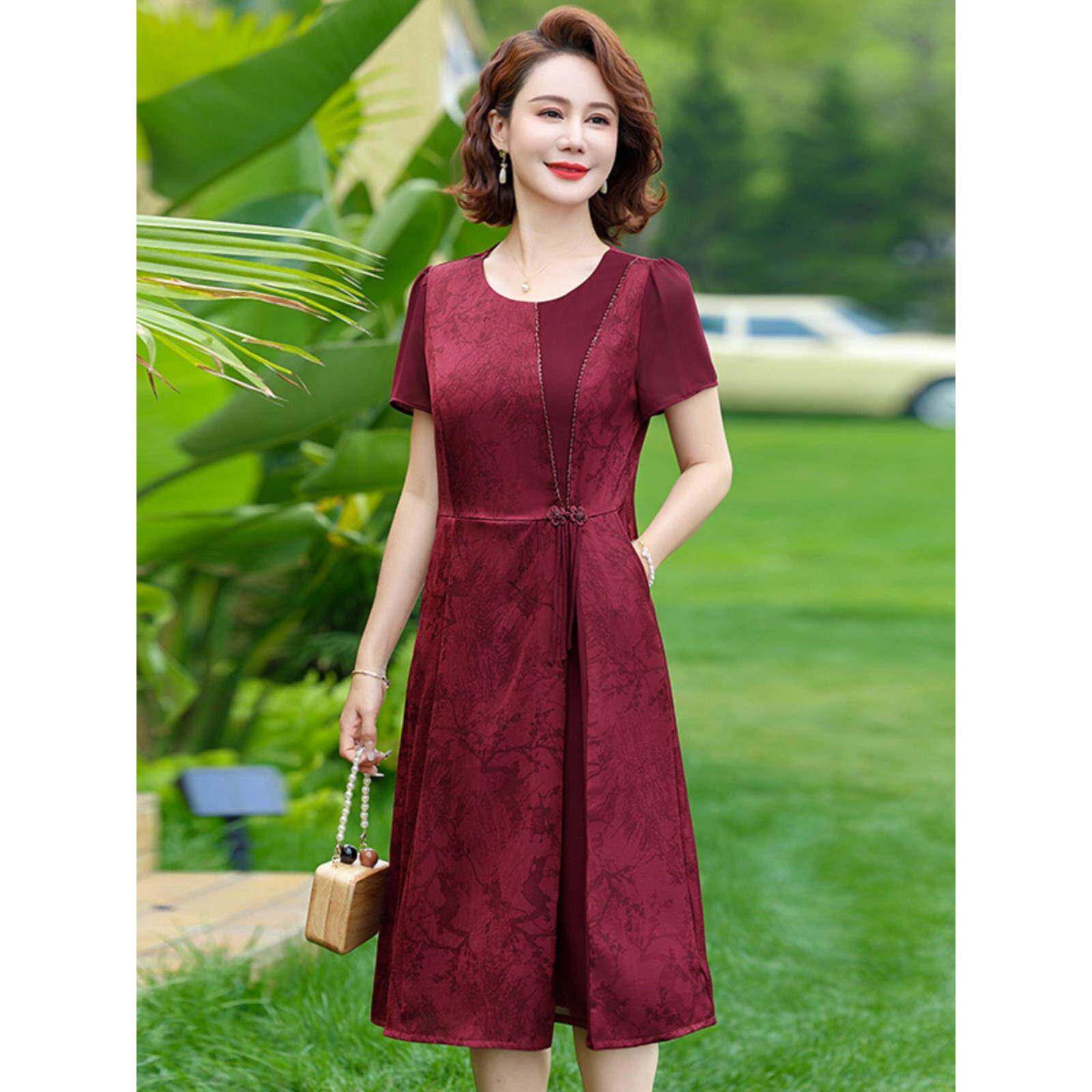 夏季喜婆婆婚宴礼服高端贵夫人洋气连衣裙中年妈妈气质阔太太长裙