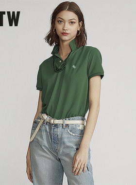 RTW美式复古保罗polo衫女夏新休闲绿色户外短袖翻领白t恤纯棉上衣