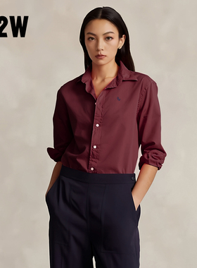 R2W秋高级感墨绿色宽松衬衣女慵懒蓝纯棉美式复古红休闲外套衬衫