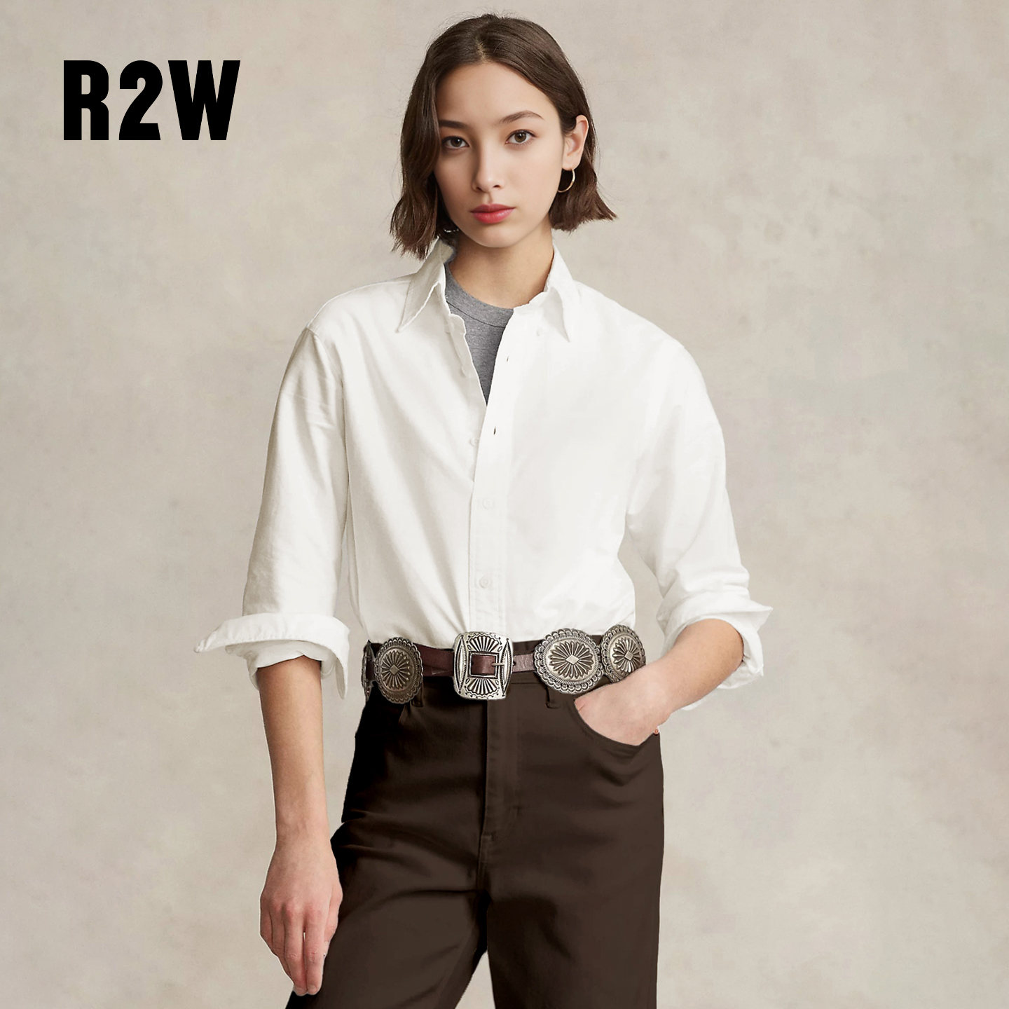 R2W经典宽松牛津纺磨毛通勤衬衣