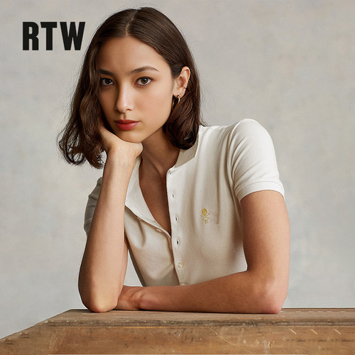 R2W美式修身五粒扣短袖t恤女