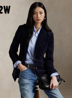 R2W美式灯芯绒休闲西装女藏蓝色修身复古老钱风正肩气质西服外套