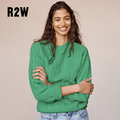 RTW美式 蓝色 复古宽松毛衣女秋冬慵懒绿色圆领麻花白羊毛厚针织衫