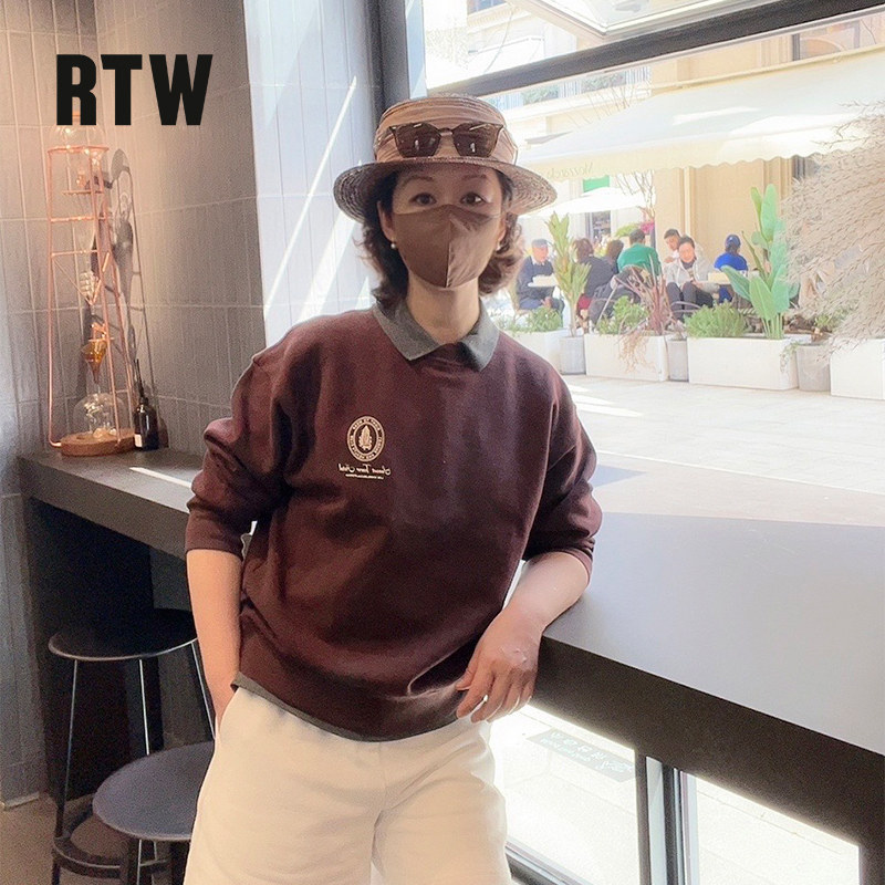 RTW美式复古印花慵懒风卫衣秋新款重磅长袖女装宽松休闲圆领上衣