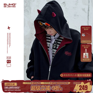 美式 夹克情侣拉链卫衣女 春季 BJHG不计后果小恶魔连帽卫衣外套男款