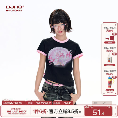 BJHG美式印花短袖T恤女纯棉上衣