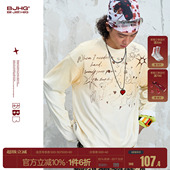 美式 BJHG不计后果 春季 t恤男款 复古设计感情侣卫衣女 趣味渐变长袖