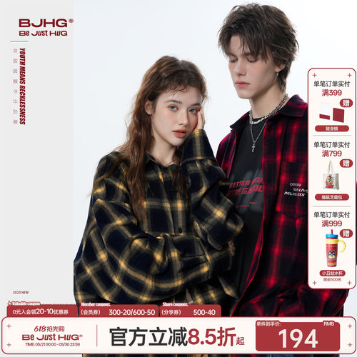 BJHG格子衬衫男女款情侣长袖外套