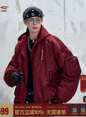 BJHG不计后果90白鸭绒假两件羽绒服男款冬季外套新年红色羽绒服女