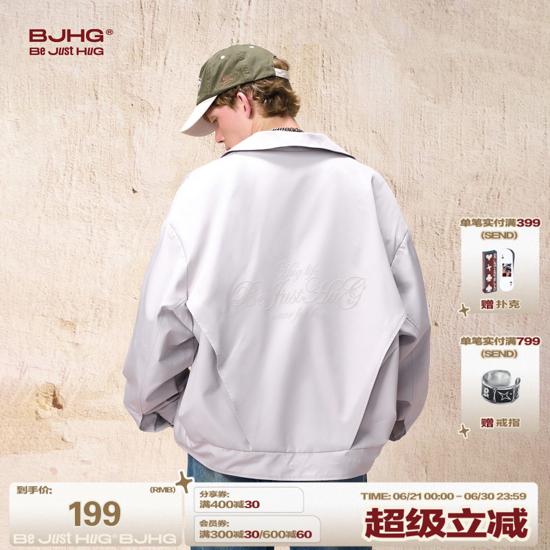 BJHG不计后果飞行翻领夹克夏季男士薄款外套工装潮休闲情侣棒球服