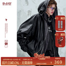 BJHG不计后果复古连帽皮衣外套男款 冬潮牌痞帅机车服皮夹克外套女