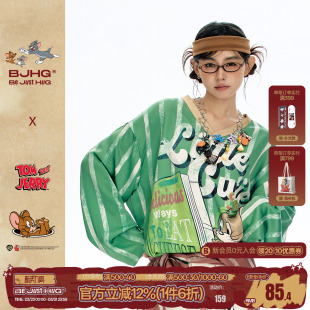 t恤女复古运动球衣早春上衣 BJHG不计后果V领长袖 猫和老鼠联名