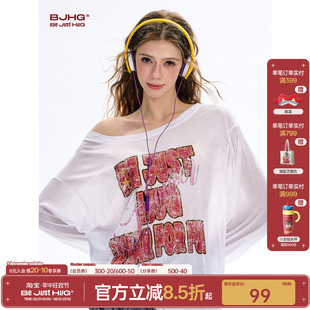 BJHG不计后果 新款罩衫T恤女长袖夏独特漂亮巨好看斜肩一字肩上衣