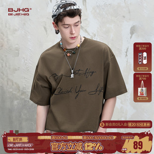 美式 夏季 复古基础印花情侣T恤上衣女 男款 BJHG不计后果纯棉t恤短袖