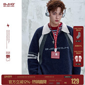 BJHG不计后果撞色polo领毛衣男装 女 冬季 复古翻领运动风情侣针织衫