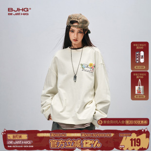 t恤男女款 潮牌宽松情侣打底衫 春季 美式 新款 BJHG不计后果花卉长袖