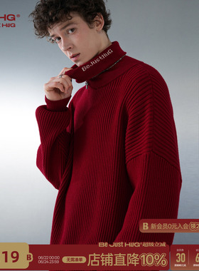 BJHG不计后果新年红色毛衣男装冬季内搭保暖高领潮牌针织情侣毛衣