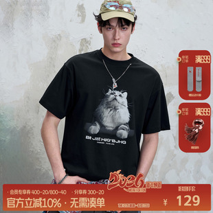 新款 陈赫同款 夏季 男款 潮牌速干情侣T恤女 BJHG不计后果小猫t恤短袖