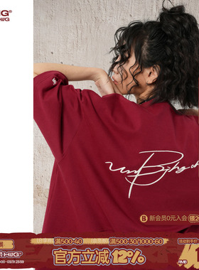 BJHG不计后果复古纯棉T恤短袖男款夏季新款红色T恤情侣装短袖女